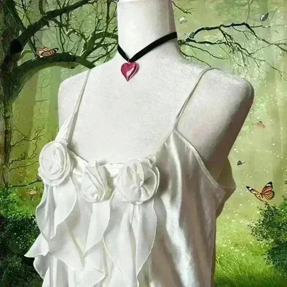 Y2k 90s White 3D Print Floral Ringlet Slip by Flora Size XL - Picture 2 of 10